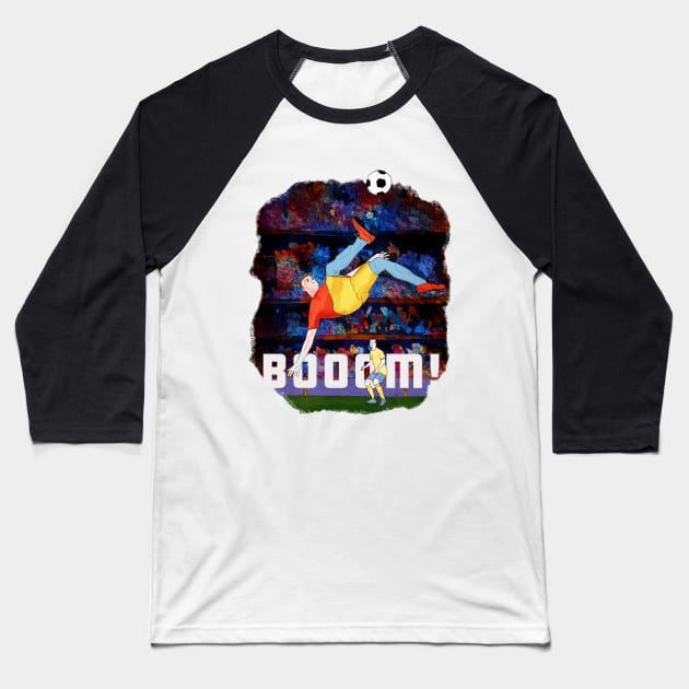 Booom- man kicking soccer ball Baseball T-Shirt by SW10 - Soccer Art